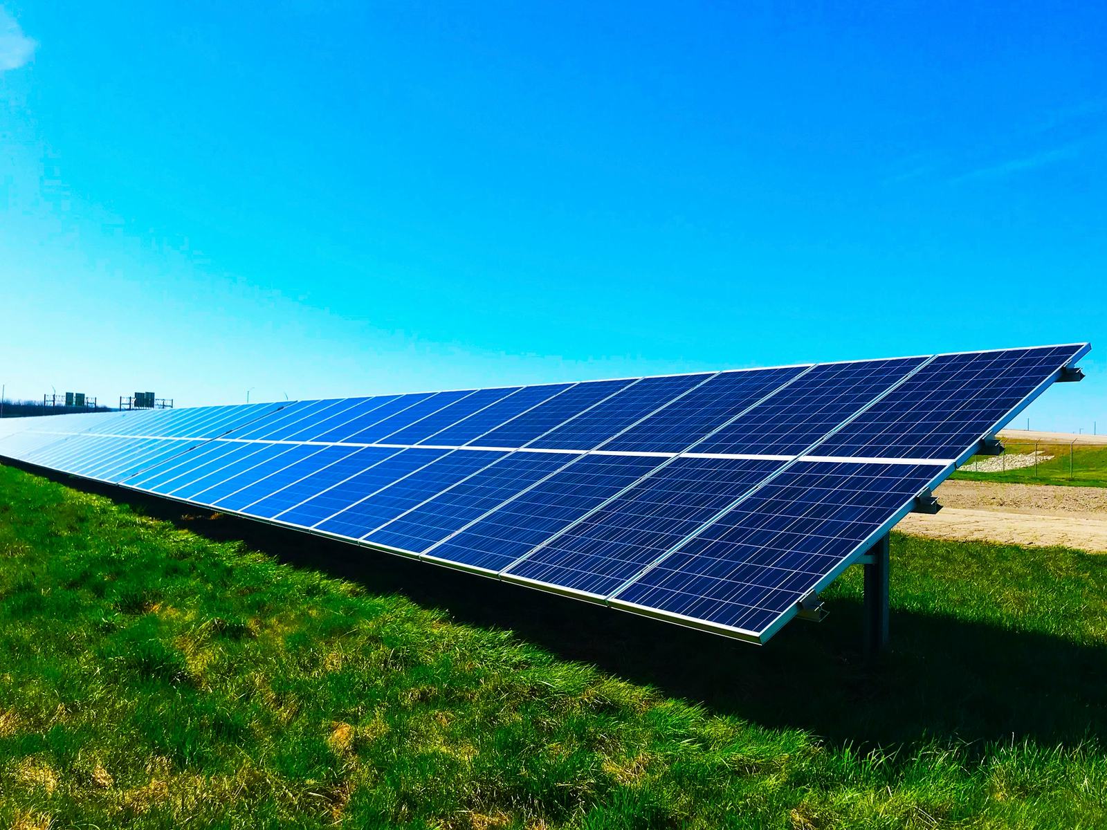 Solar array under a clear blue sky